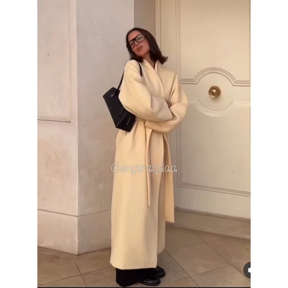 Zara Oversized Wool Blend Coat Cream Size L - Picture 5 of 17